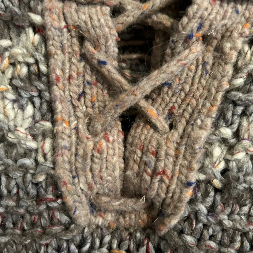 Free People Chunky Knit Sweater Gray Tan Size S - Picture 6 of 15